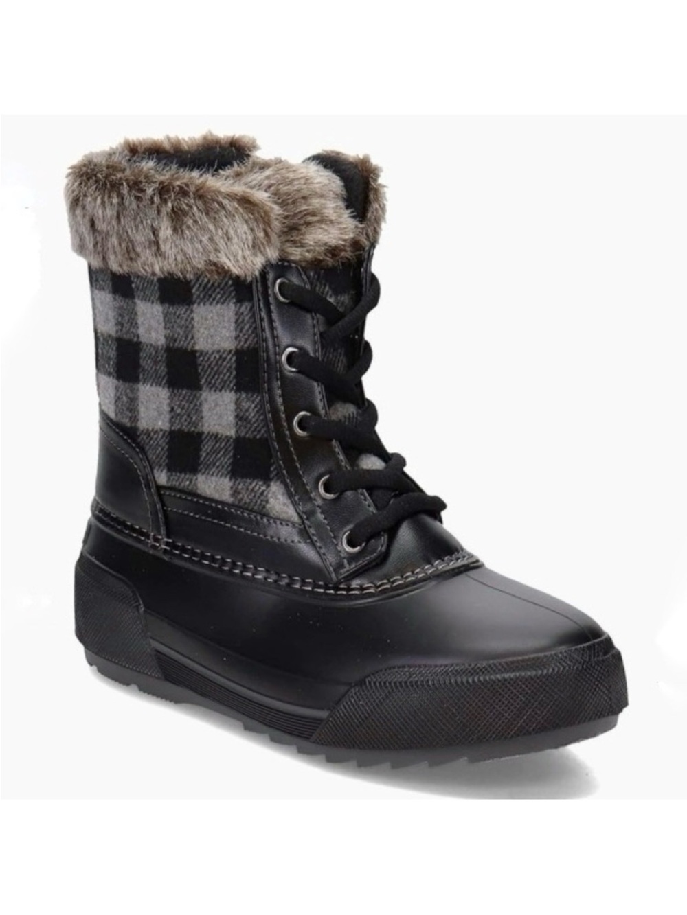 Easy Spirit Ice Queen Duck Boots Black and Gray Buffalo Check Size 6